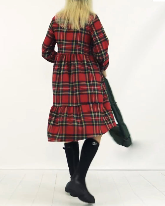 Round neck plaid casual dress
