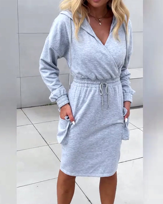 Casual Hooded Solid Color Dress