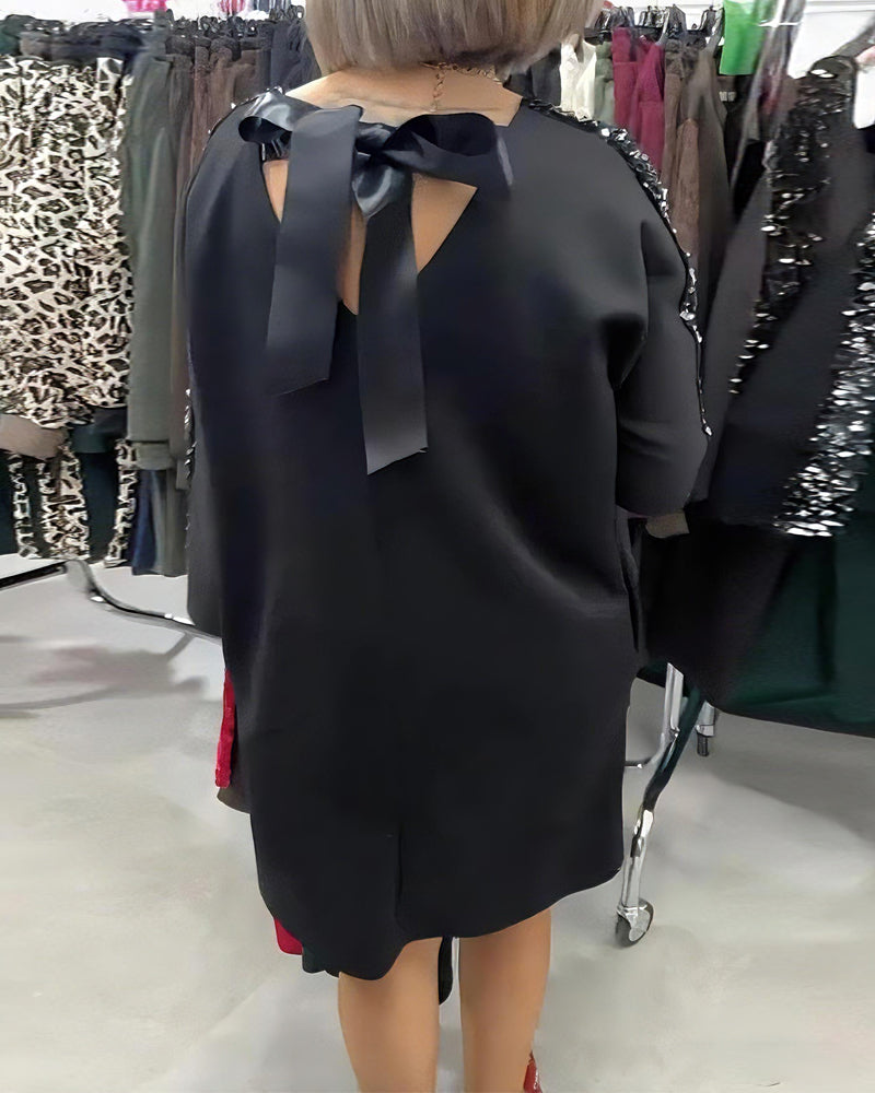 V-Neck Sequined Sweatshirt Dress