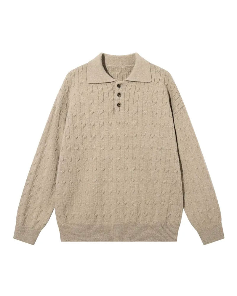 Solid Color Lapel Pullover