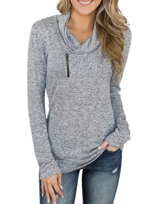 Solid Pullover Zipper Fitted Top