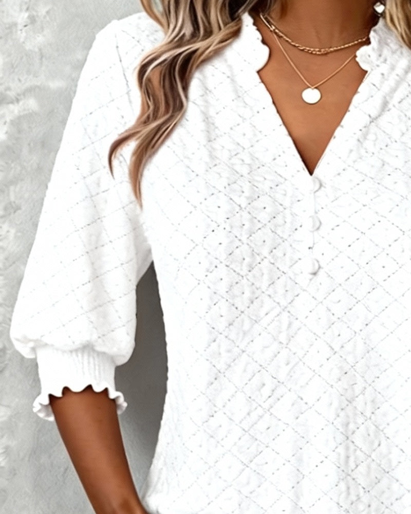 V-Neck Argyle Short-Sleeved Top