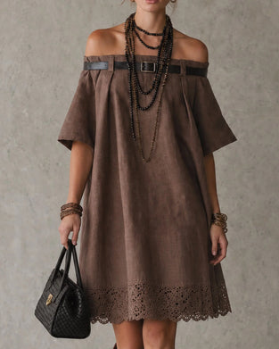 Off-Shoulder Hollow Out Short Sleeve Dress