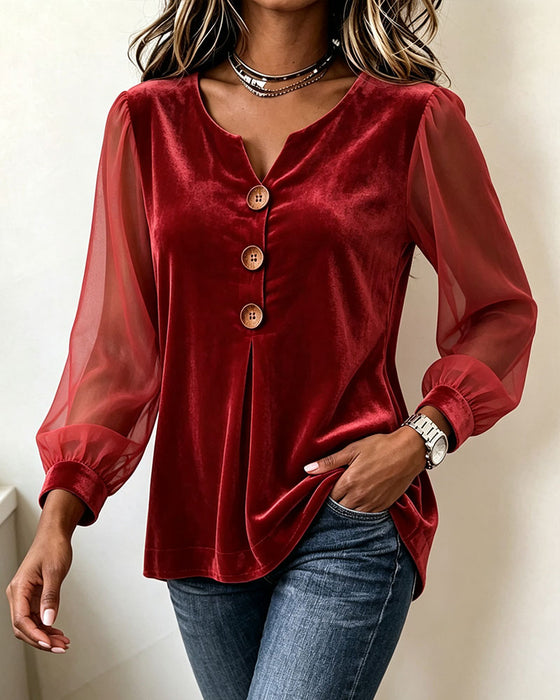 Stylish Small V-Neck Velvet Top