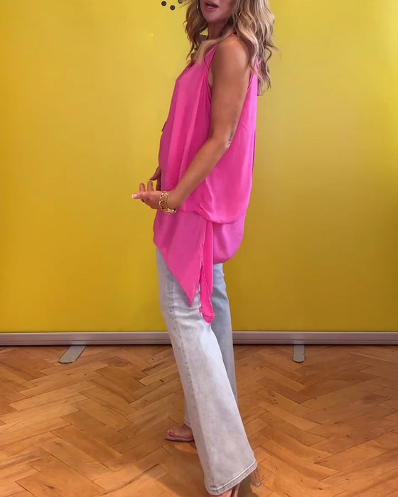 Sleeveless double-layered solid color top