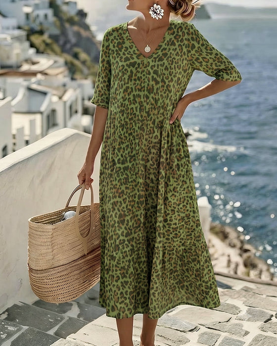 Leopard V-Neck Loose Dresses