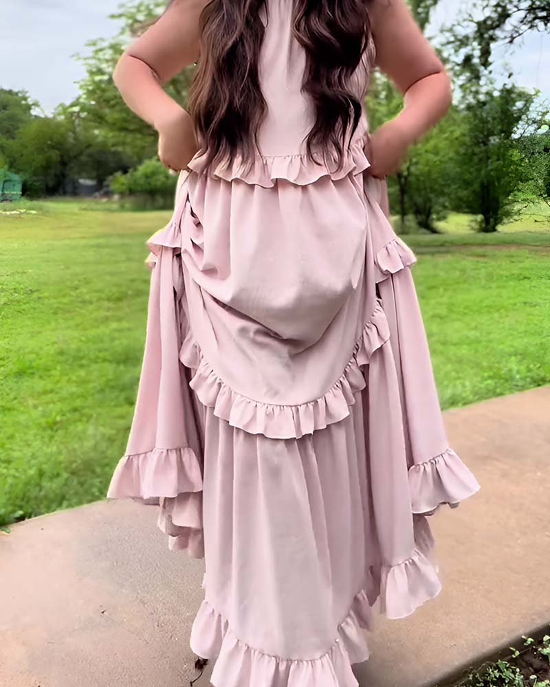 Spaghetti Strap Ruffle Hem Long Dress