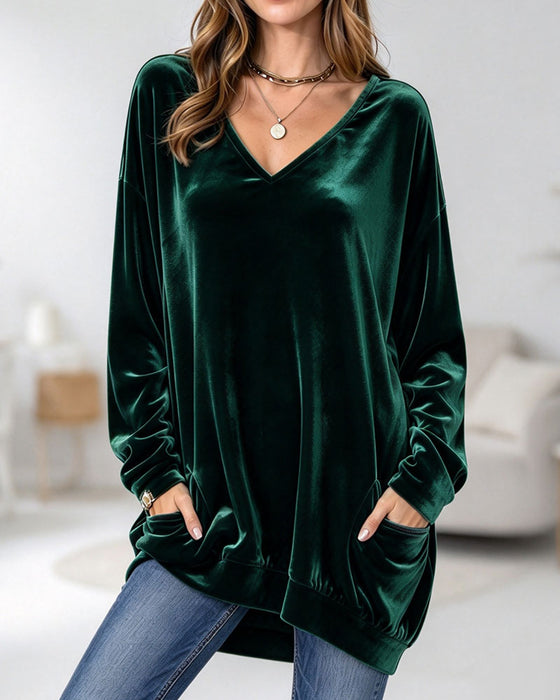 V-Neck Pocket Casual Top