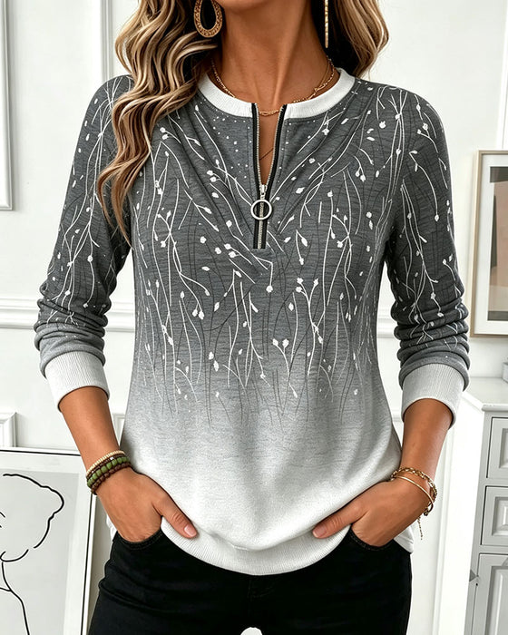 Crew Neck Zip Ombre Sweatshirt