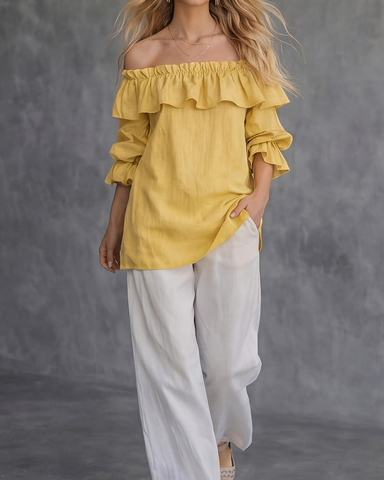 Off-Shoulder Ruffle Solid Loose Blouse