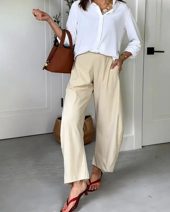 Solid Color Hanging Pocket Cropped Pants