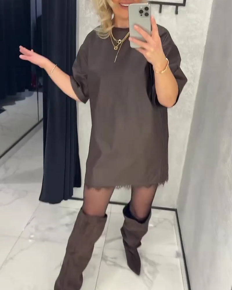 Solid Color Patchwork Short-Sleeved Dress