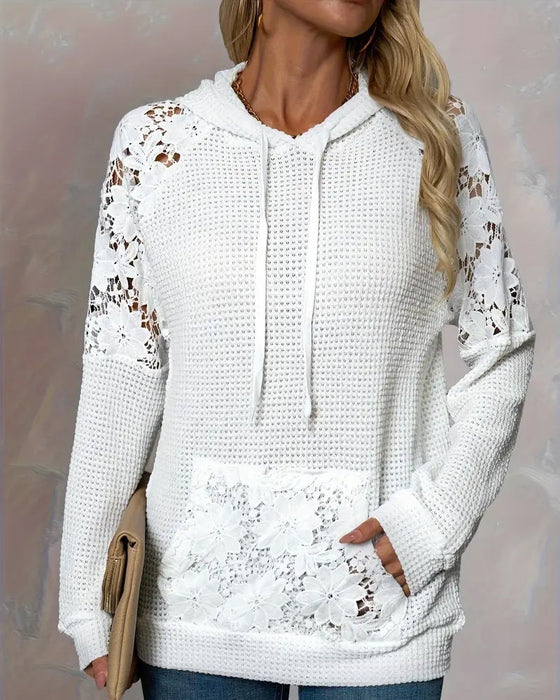 V-Neck Long-Sleeved Lace Casual Hoodie