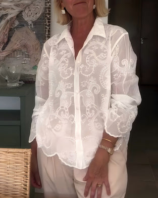 Long-Sleeved Collared Embroidered Shirt