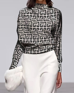 Printed Stand Collar Top