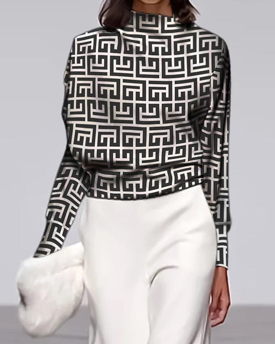 Printed Stand Collar Top