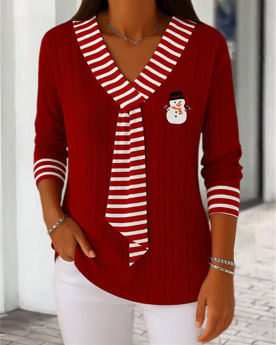 Striped Tie-Paneled Ribbed Top
