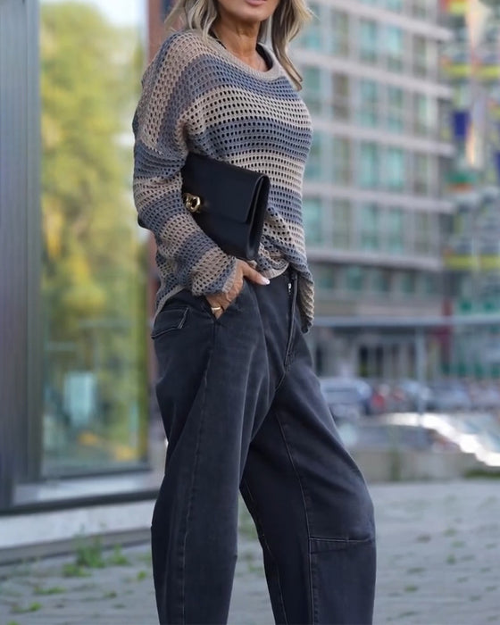 Stripe Cutout Knit Pullover