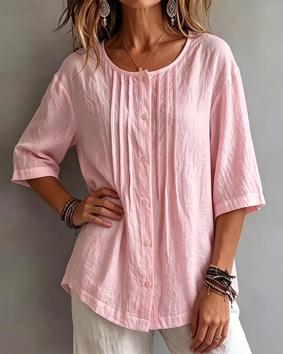 Casual Solid Color Half Sleeve Blouse