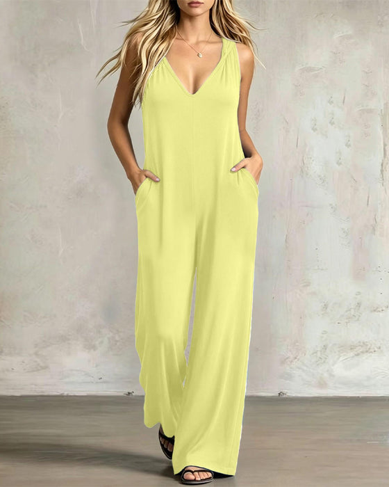 Casual V-Neck Sleeveless Jumpsuits