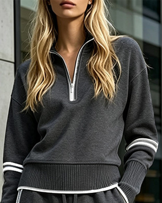 Solid Color Long Sleeve Two Piece Set