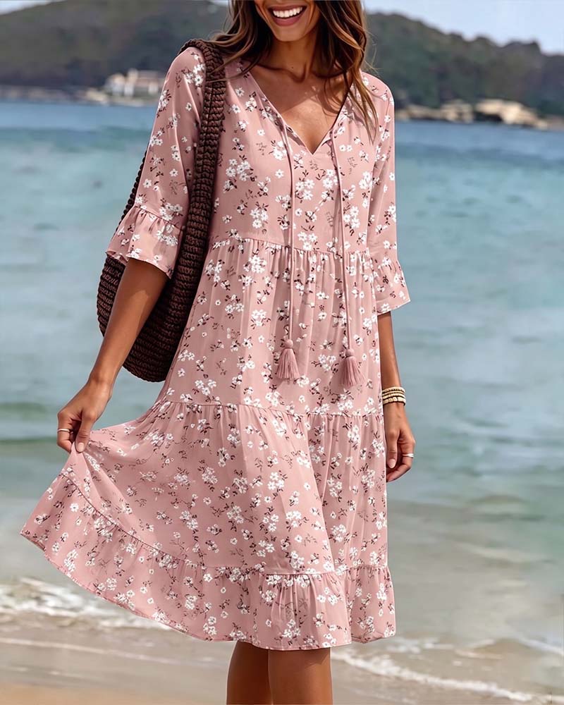 Floral V-Neck Strappy Dress