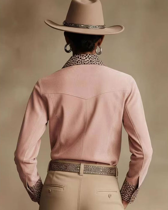 Lapel Leopard Patchwork Shirt