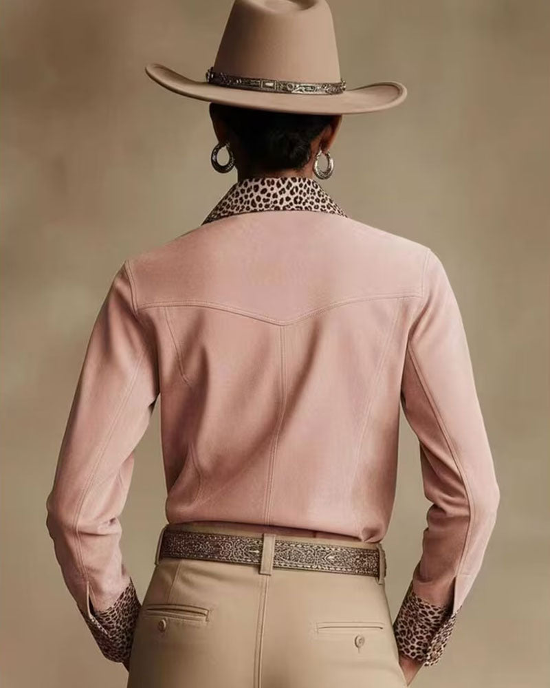 Lapel Leopard Patchwork Shirt
