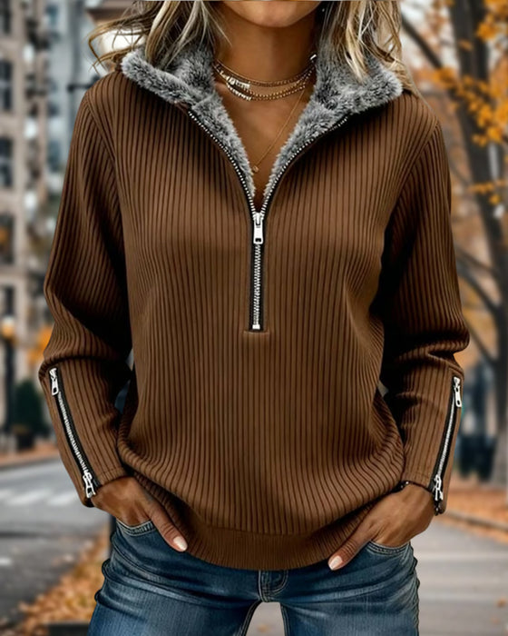 Half Zip Collar Casual Sweatshirt