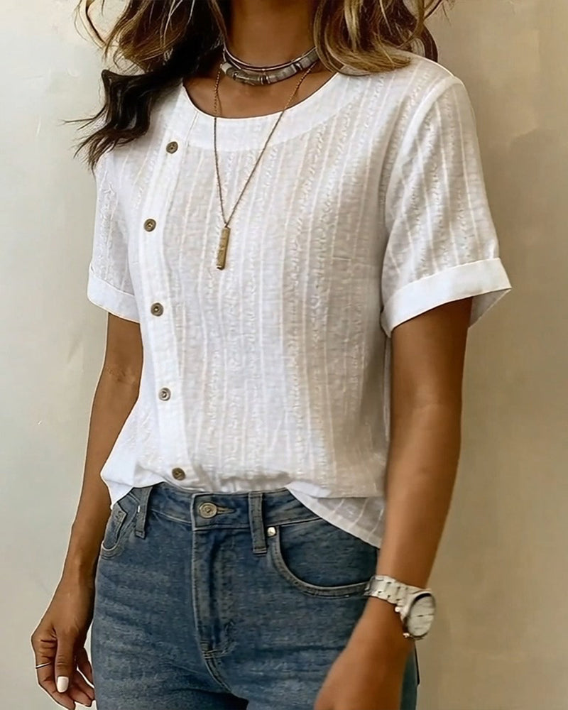 Diagonal Button Short Sleeve Blouse