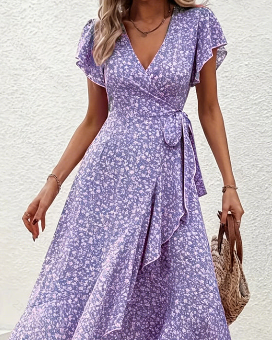Small Floral Tie-Front Vacation Dress