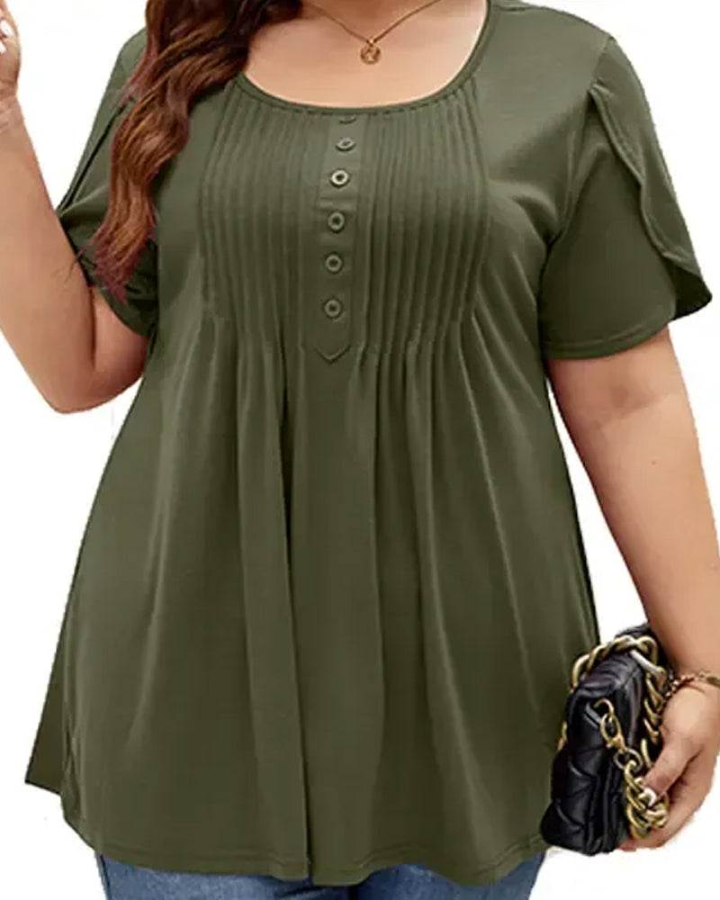 Casual Solid Color Buttons T-shirt