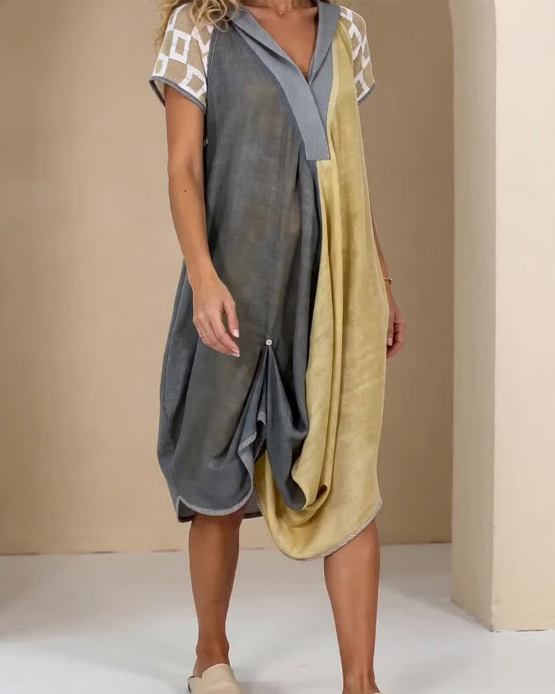 Irregular Patchwork Contrasting Colors Dress