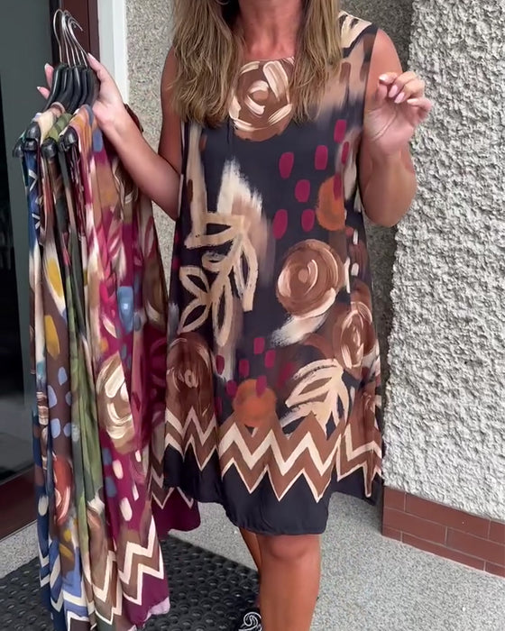 Abstract Floral Sleeveless Dress