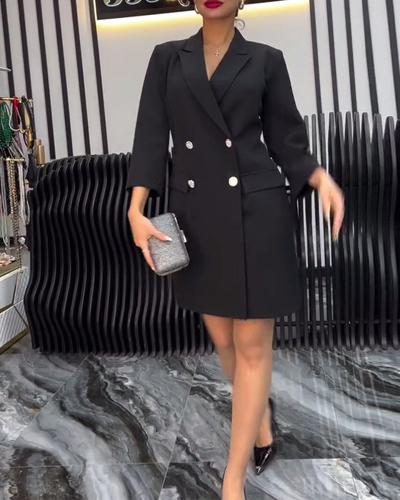 Double Breasted Suit Collar Bow Tie Dress