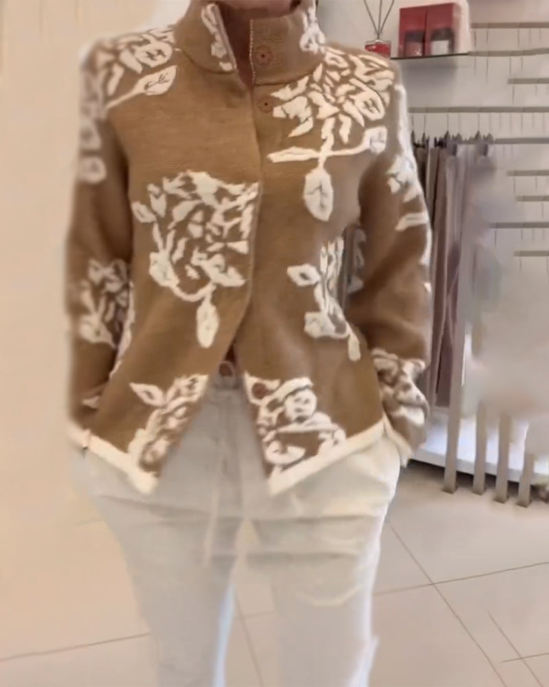 Fashion Turtleneck Jacquard Cardigan