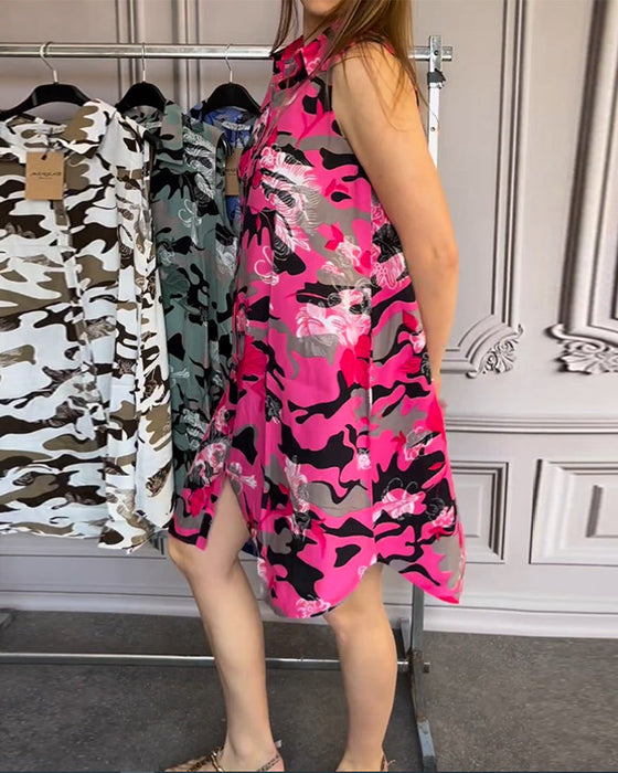 Sleeveless lapel button down dress