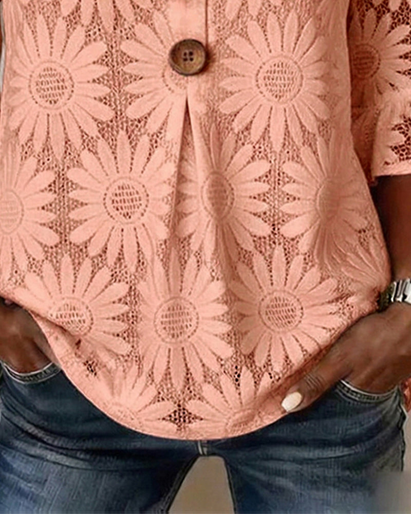 Ruffled Daisy-Print Blouse With Ruffle Sleeves