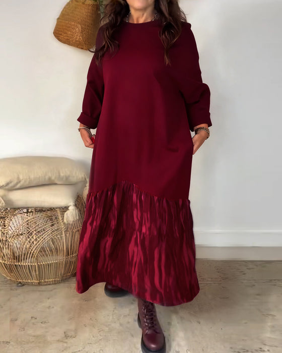 Round Neck Irregular Patchwork Print Dress