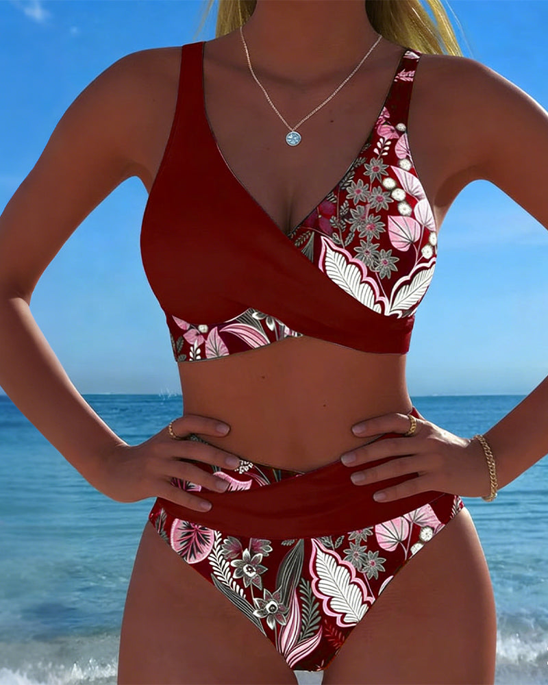 Contrast Color Fashion Floral Bikini
