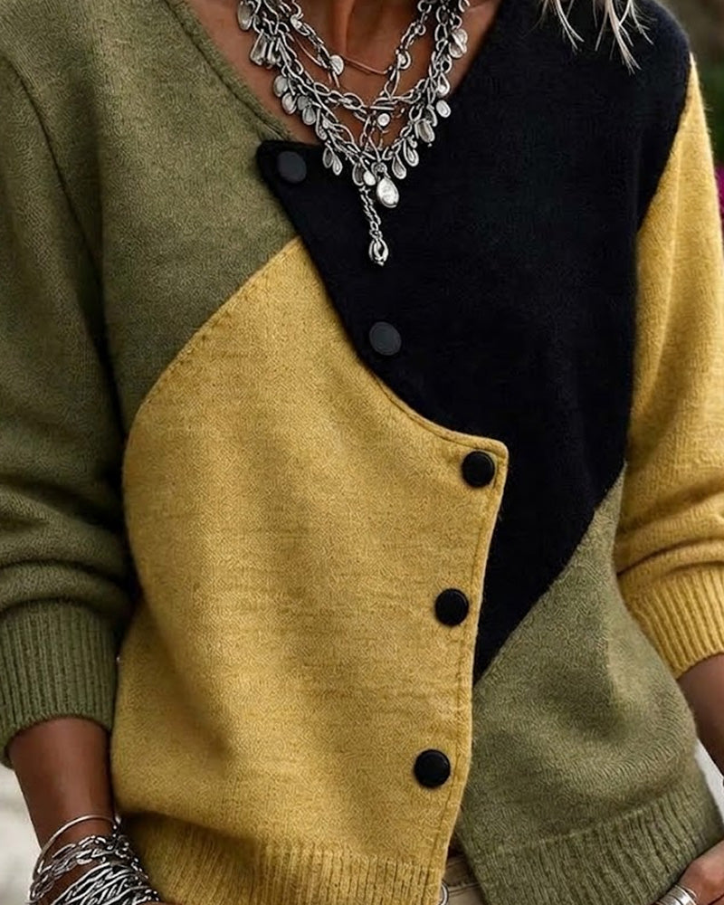 Irregular Color Block Cardigan