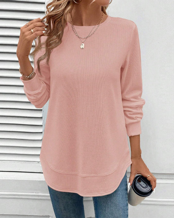 Round Neck Long Sleeve Solid Color Top