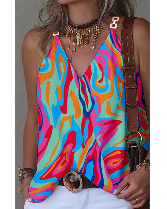 Simple v -neck metal buckle printed vest