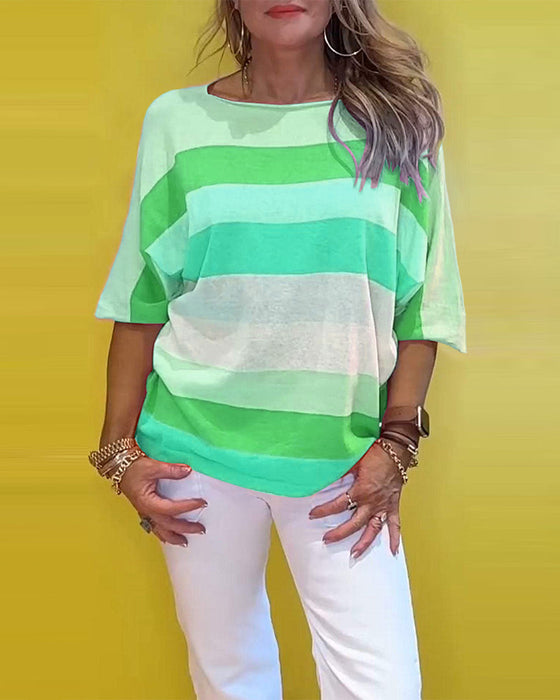 Round Neck Striped Printed T-Shirt