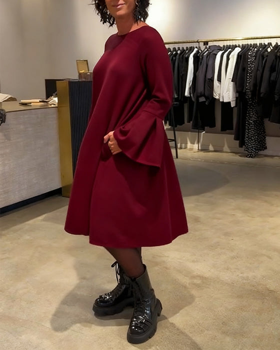 Solid Flare Sleeve Shirred Dress