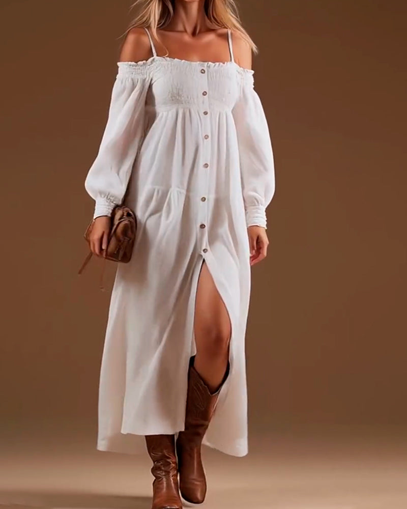 Buttoned Long Sleeve Dress