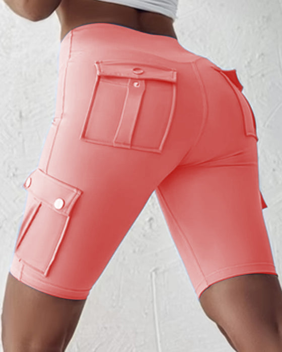 High-waisted cargo pocket shorts