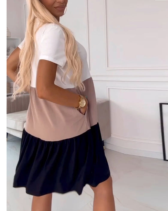Colorblock short sleeve casual dress