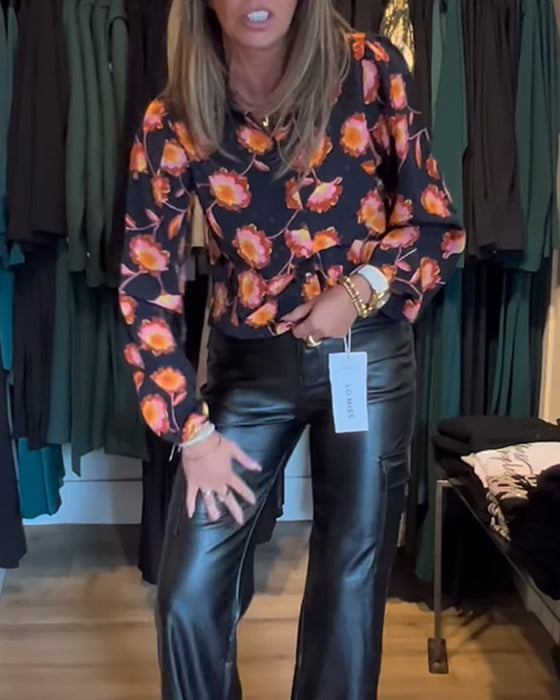 Floral print long sleeve top