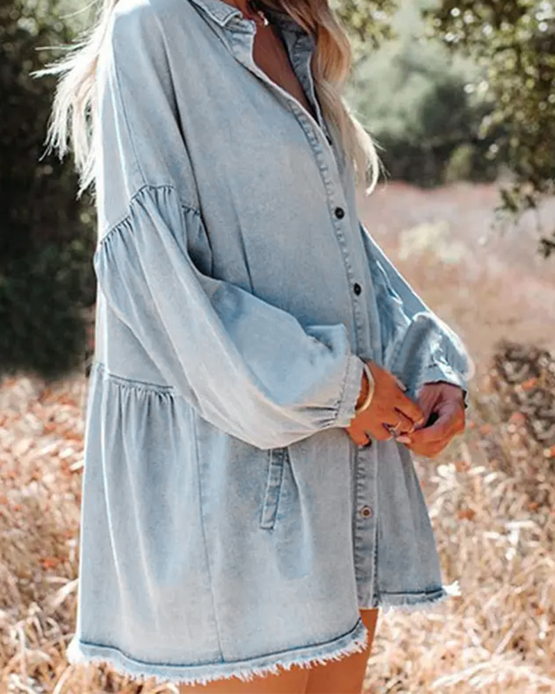 Bubble Sleeve Button Casual Blouse
